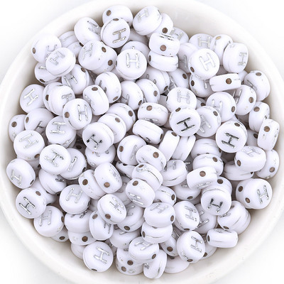 Ασημί Λευκό Χρώμα Ακρυλικό 7x4mm 26 Γραμμάτων Στρογγυλό Σχήμα Ακούστε Χάντρες Αλφάβητο Γράμμα For Make Βραχιόλι Κολιέ Αξεσουάρ κοσμημάτων