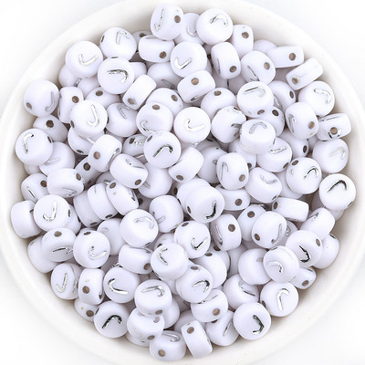 Ασημί Λευκό Χρώμα Ακρυλικό 7x4mm 26 Γραμμάτων Στρογγυλό Σχήμα Ακούστε Χάντρες Αλφάβητο Γράμμα For Make Βραχιόλι Κολιέ Αξεσουάρ κοσμημάτων