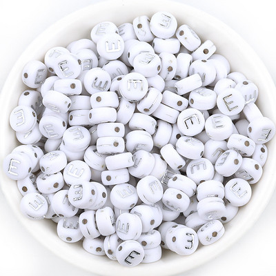 Ασημί Λευκό Χρώμα Ακρυλικό 7x4mm 26 Γραμμάτων Στρογγυλό Σχήμα Ακούστε Χάντρες Αλφάβητο Γράμμα For Make Βραχιόλι Κολιέ Αξεσουάρ κοσμημάτων