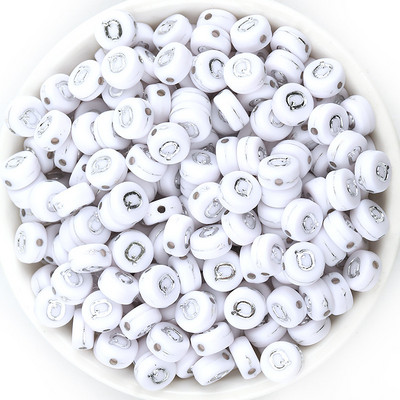 Ασημί Λευκό Χρώμα Ακρυλικό 7x4mm 26 Γραμμάτων Στρογγυλό Σχήμα Ακούστε Χάντρες Αλφάβητο Γράμμα For Make Βραχιόλι Κολιέ Αξεσουάρ κοσμημάτων