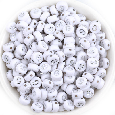Ασημί Λευκό Χρώμα Ακρυλικό 7x4mm 26 Γραμμάτων Στρογγυλό Σχήμα Ακούστε Χάντρες Αλφάβητο Γράμμα For Make Βραχιόλι Κολιέ Αξεσουάρ κοσμημάτων