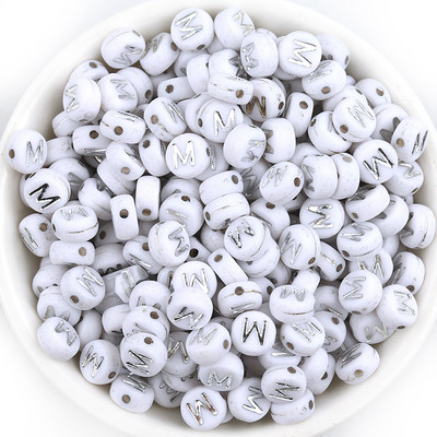 Ασημί Λευκό Χρώμα Ακρυλικό 7x4mm 26 Γραμμάτων Στρογγυλό Σχήμα Ακούστε Χάντρες Αλφάβητο Γράμμα For Make Βραχιόλι Κολιέ Αξεσουάρ κοσμημάτων