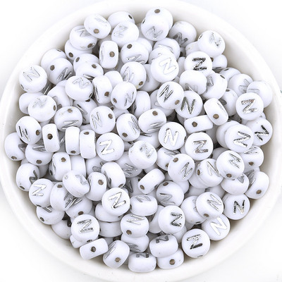 Ασημί Λευκό Χρώμα Ακρυλικό 7x4mm 26 Γραμμάτων Στρογγυλό Σχήμα Ακούστε Χάντρες Αλφάβητο Γράμμα For Make Βραχιόλι Κολιέ Αξεσουάρ κοσμημάτων