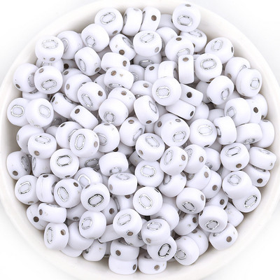 Ασημί Λευκό Χρώμα Ακρυλικό 7x4mm 26 Γραμμάτων Στρογγυλό Σχήμα Ακούστε Χάντρες Αλφάβητο Γράμμα For Make Βραχιόλι Κολιέ Αξεσουάρ κοσμημάτων