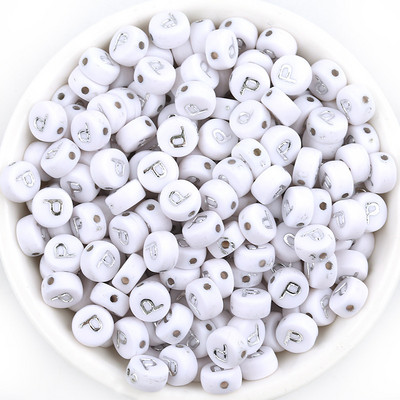 Ασημί Λευκό Χρώμα Ακρυλικό 7x4mm 26 Γραμμάτων Στρογγυλό Σχήμα Ακούστε Χάντρες Αλφάβητο Γράμμα For Make Βραχιόλι Κολιέ Αξεσουάρ κοσμημάτων