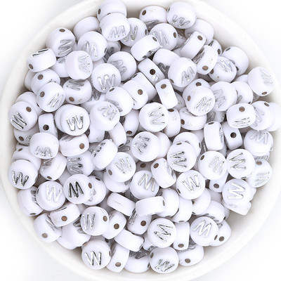 Ασημί Λευκό Χρώμα Ακρυλικό 7x4mm 26 Γραμμάτων Στρογγυλό Σχήμα Ακούστε Χάντρες Αλφάβητο Γράμμα For Make Βραχιόλι Κολιέ Αξεσουάρ κοσμημάτων