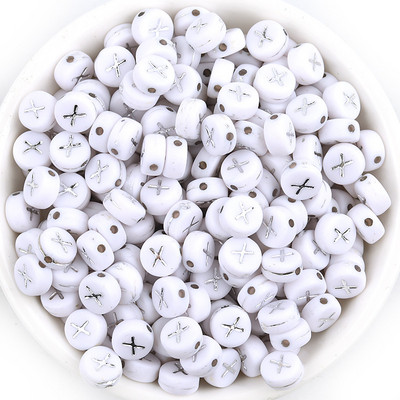 Ασημί Λευκό Χρώμα Ακρυλικό 7x4mm 26 Γραμμάτων Στρογγυλό Σχήμα Ακούστε Χάντρες Αλφάβητο Γράμμα For Make Βραχιόλι Κολιέ Αξεσουάρ κοσμημάτων