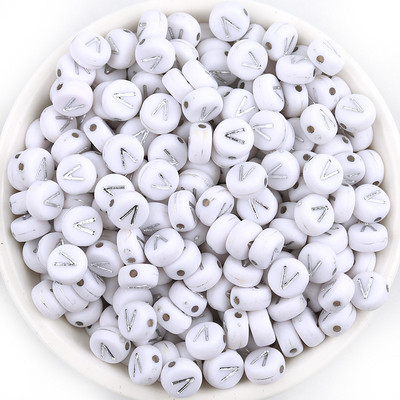 Ασημί Λευκό Χρώμα Ακρυλικό 7x4mm 26 Γραμμάτων Στρογγυλό Σχήμα Ακούστε Χάντρες Αλφάβητο Γράμμα For Make Βραχιόλι Κολιέ Αξεσουάρ κοσμημάτων