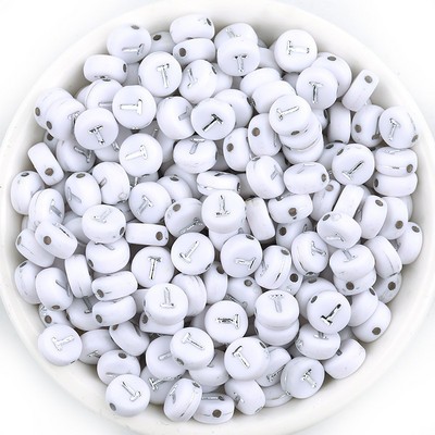 Ασημί Λευκό Χρώμα Ακρυλικό 7x4mm 26 Γραμμάτων Στρογγυλό Σχήμα Ακούστε Χάντρες Αλφάβητο Γράμμα For Make Βραχιόλι Κολιέ Αξεσουάρ κοσμημάτων