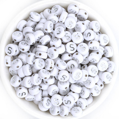 Ασημί Λευκό Χρώμα Ακρυλικό 7x4mm 26 Γραμμάτων Στρογγυλό Σχήμα Ακούστε Χάντρες Αλφάβητο Γράμμα For Make Βραχιόλι Κολιέ Αξεσουάρ κοσμημάτων