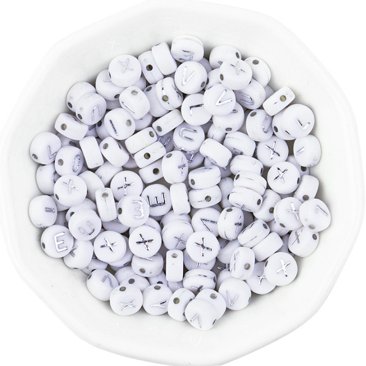 Ασημί Λευκό Χρώμα Ακρυλικό 7x4mm 26 Γραμμάτων Στρογγυλό Σχήμα Ακούστε Χάντρες Αλφάβητο Γράμμα For Make Βραχιόλι Κολιέ Αξεσουάρ κοσμημάτων