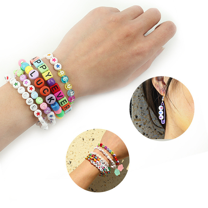 Ασημί Λευκό Χρώμα Ακρυλικό 7x4mm 26 Γραμμάτων Στρογγυλό Σχήμα Ακούστε Χάντρες Αλφάβητο Γράμμα For Make Βραχιόλι Κολιέ Αξεσουάρ κοσμημάτων