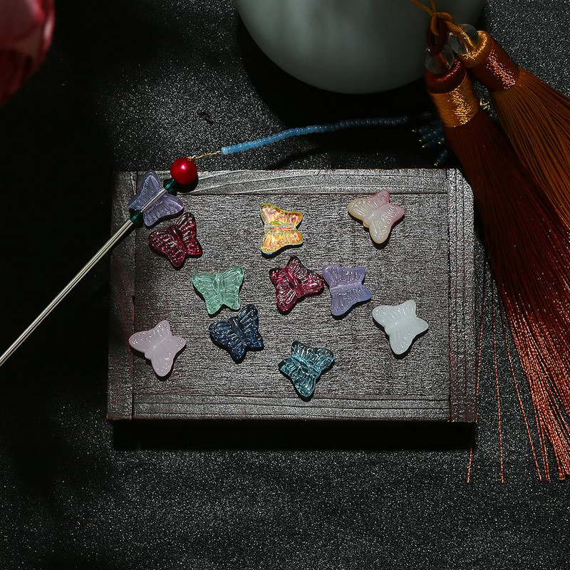 4-12 bucăți/lot Mărgele de sticlă în formă de fluture mic, mărgele de sticlă cu culori mai gradiente, pentru realizarea de bijuterii, accesorii de bricolaj realizate manual