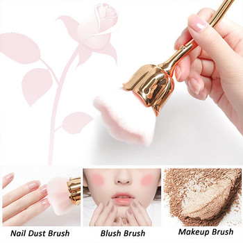 Класически четки за грим с розови цветя с дълга дръжка 6 цвята Мека акрилна четка за прах за нокти за почистване на маникюр