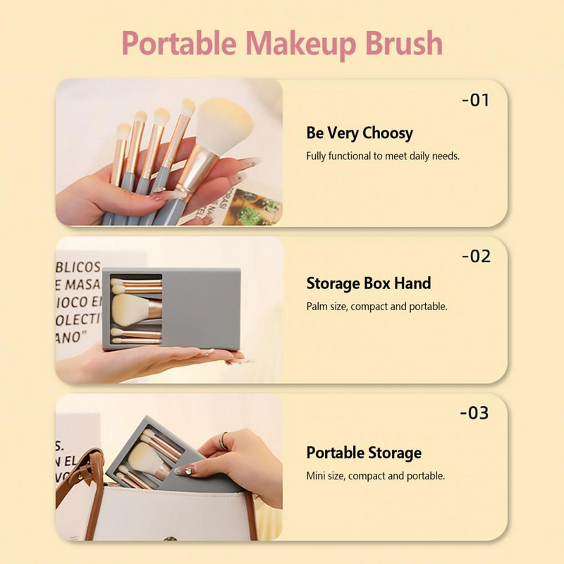 5 τεμ./Σετ βούρτσα μακιγιάζ με μαλακές τρίχες καθρέφτη Πολυλειτουργικό κιτ καλλυντικών για σκιές ματιών Loose Powder