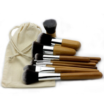 11 τμχ/σετ Πινέλα μακιγιάζ με λαβή μπαμπού Σετ Κιτ σκιάς ματιών Concealer φρυδιών Blush Foundation Cosmetic Brushes Beauty Tools