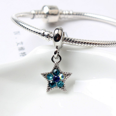 Clasic, original, margele din aliaj, albastru, CZ, stea strălucitoare, agatatoare, clip, opritor, se potrivește cu brățară Pandora, brățară, bijuterii pentru femei DIY