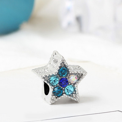 Clasic, original, margele din aliaj, albastru, CZ, stea strălucitoare, agatatoare, clip, opritor, se potrivește cu brățară Pandora, brățară, bijuterii pentru femei DIY