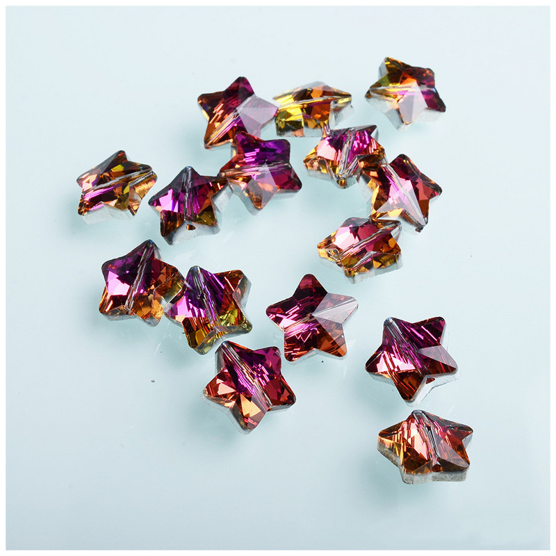 AB värvilised viie tärni kujulised helmed 14 mm kristallhelmed mitmevärvilised lihvitud helmed ehete valmistamiseks kaelakee tarvikud
