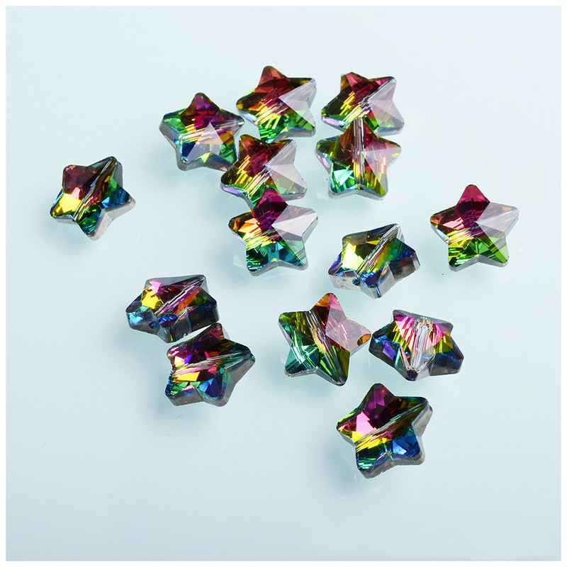 AB värvilised viie tärni kujulised helmed 14 mm kristallhelmed mitmevärvilised lihvitud helmed ehete valmistamiseks kaelakee tarvikud