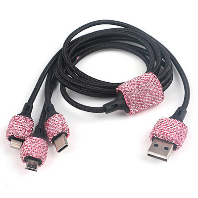 Νέος φορτιστής αυτοκινήτου Bling USB 5V 2.1A Γρήγορος προσαρμογέας διπλής θύρας Ροζ διακόσμηση αυτοκινήτου Διαμαντένια αξεσουάρ αυτοκινήτου Εσωτερικό για γυναίκα