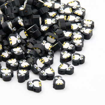 Black White Cartoon Penguin Polymer Bead Loose Spacer Beads for Handmade Jewelry Making Accessories 9x10mm 20/50pcs/Part