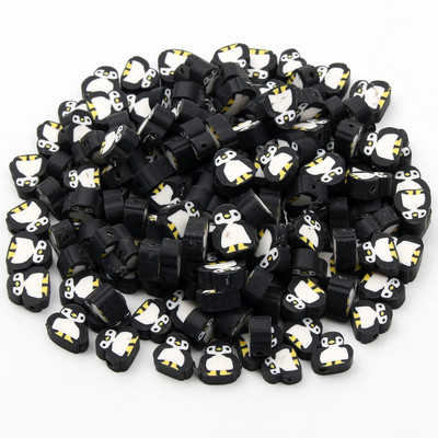 Must-valge multikas pingviini polümeerist savist helmed lahtised vahehelmed käsitsi valmistatud ehete valmistamise tarvikute jaoks 9x10 mm 20/50 tk / partii