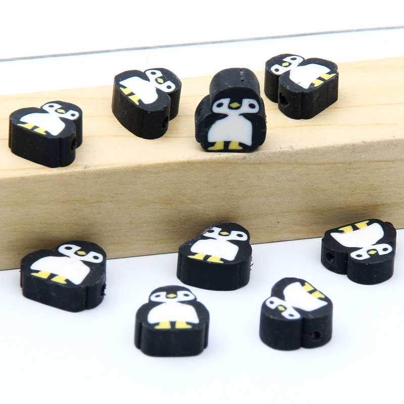 Must-valge multikas pingviini polümeerist savist helmed lahtised vahehelmed käsitsi valmistatud ehete valmistamise tarvikute jaoks 9x10 mm 20/50 tk / partii