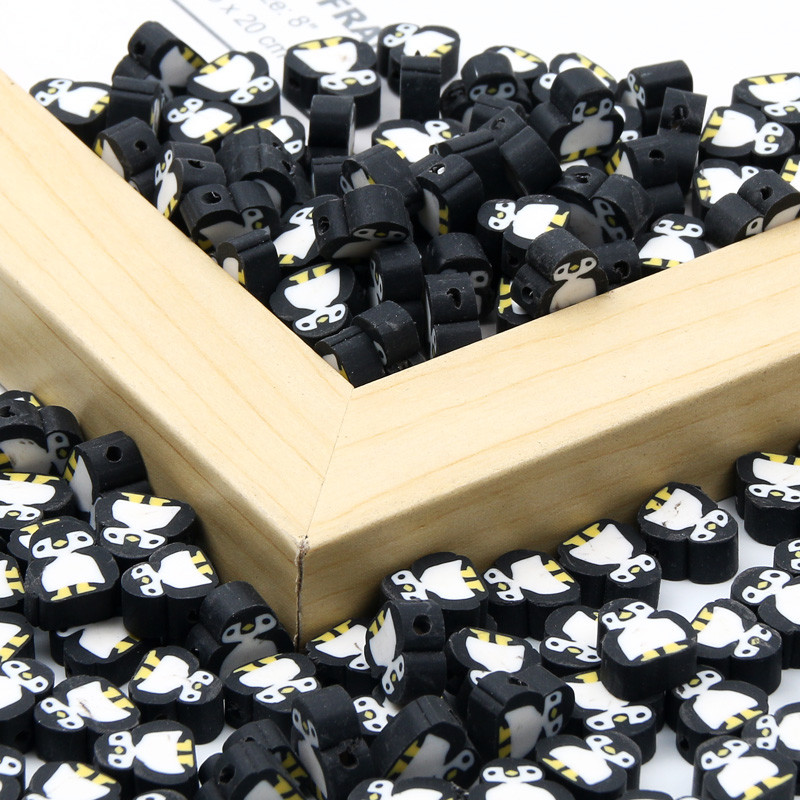 Must-valge multikas pingviini polümeerist savist helmed lahtised vahehelmed käsitsi valmistatud ehete valmistamise tarvikute jaoks 9x10 mm 20/50 tk / partii