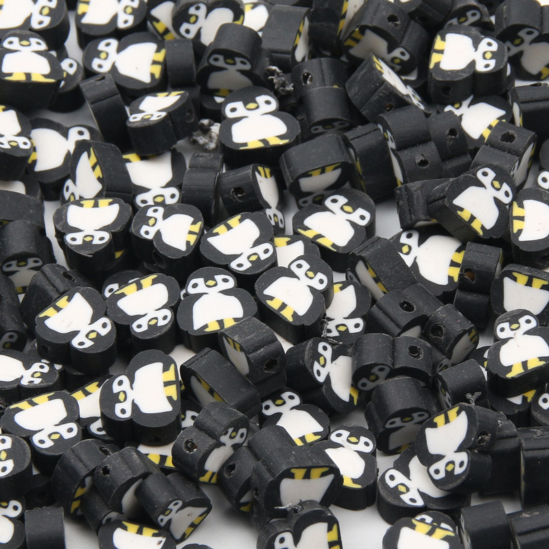 Must-valge multikas pingviini polümeerist savist helmed lahtised vahehelmed käsitsi valmistatud ehete valmistamise tarvikute jaoks 9x10 mm 20/50 tk / partii
