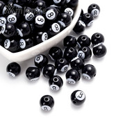 30 τμχ 8/10/12 χιλιοστά Ακρυλικές χάντρες Μεγάλης Τρύπας Μπιλιάρδο Μαύρες 8 Word Ball Spacer Beads For Jewelry Making Diy Handmade Bracelet Finding