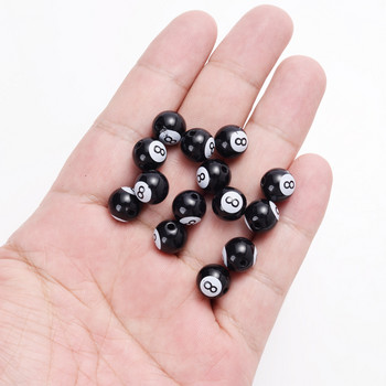 30Pcs 8/10/12mm Big Hole Акрилни мъниста Билярд Черни 8 Word Ball Spacer Beads за изработка на бижута Направи си сам ръчно изработена гривна