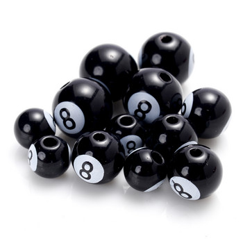30Pcs 8/10/12mm Big Hole Акрилни мъниста Билярд Черни 8 Word Ball Spacer Beads за изработка на бижута Направи си сам ръчно изработена гривна