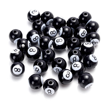 30Pcs 8/10/12mm Big Hole Акрилни мъниста Билярд Черни 8 Word Ball Spacer Beads за изработка на бижута Направи си сам ръчно изработена гривна