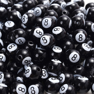 30 τμχ 8/10/12 χιλιοστά Ακρυλικές χάντρες Μεγάλης Τρύπας Μπιλιάρδο Μαύρες 8 Word Ball Spacer Beads For Jewelry Making Diy Handmade Bracelet Finding