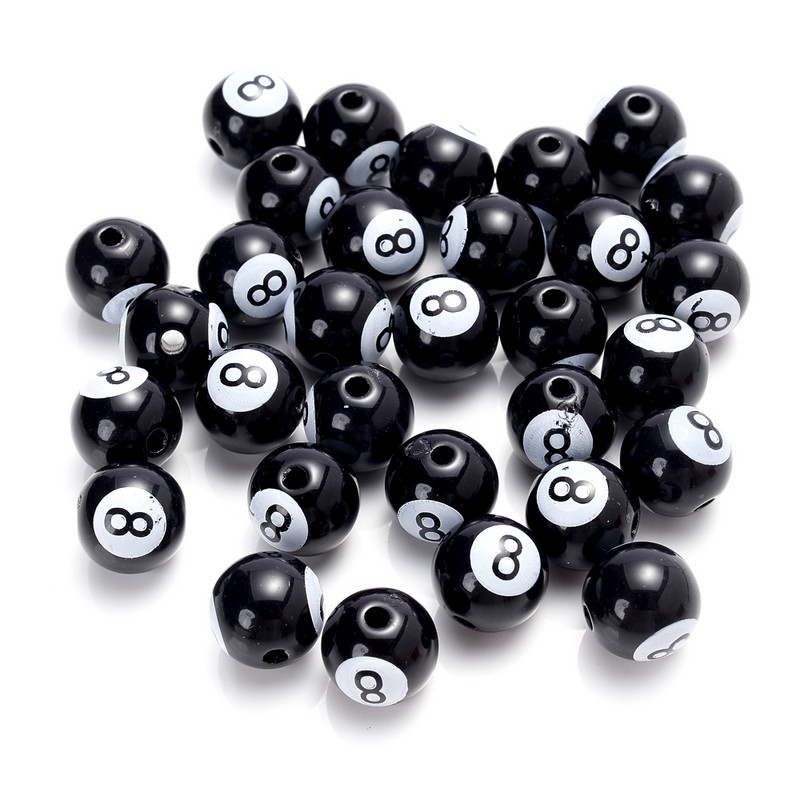30 τμχ 8/10/12 χιλιοστά Ακρυλικές χάντρες Μεγάλης Τρύπας Μπιλιάρδο Μαύρες 8 Word Ball Spacer Beads For Jewelry Making Diy Handmade Bracelet Finding
