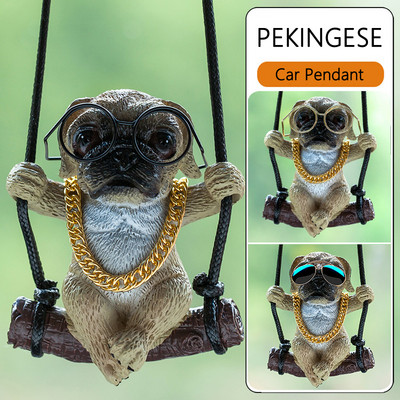 Ochelari de soare drăguți din rășină Accesoriu pentru mașină de câine Anime Leagăn pandantive pug Ornamente pentru oglindă retrovizoare automată Cadou de aniversare Accesorii pentru cuplu