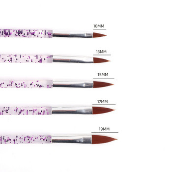 5 ΤΕΜ. 10/13/15/17/19mm Nail Art Crystal Brush Ακρυλικό UV Gel Builder Painting Dotting Pen Carving Tips Βούρτσα σαλονιού μανικιούρ *tb31