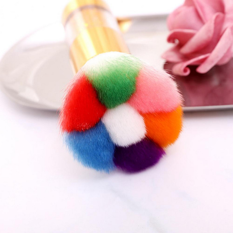 Perie de machiaj durabilă Perie cosmetică pufoasă Dispozitiv de îndepărtare a prafului multifuncțional Curcubeu de curățare a periei de unghii