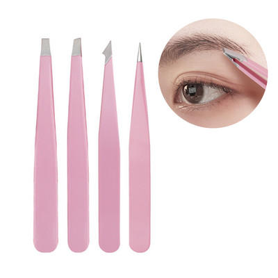 Tweezers Set 4 Pcs Stainless Steel Forceps Precision Pincette Eyelash Extension Eyebrow Face Blackheads Eyebrow Trimming Home