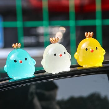 Creative Resin Luminous Crown Chicken Dolls Διακόσμηση αυτοκινήτου Διακόσμηση αυτοκινήτου ταμπλό Κινούμενα σχέδια Καθρέφτης οπισθοπορείας Δώρα παιχνίδι κοτόπουλου