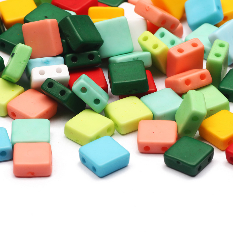 50-100 τμχ Πολύχρωμο Μείγμα Διπλής Τρύπας Τετράγωνες Χαλαρές Ακρυλικές Χάντρες Αποστάτης για Κοσμήματα Αξεσουάρ κολιέ βραχιόλι γοητείας DIY