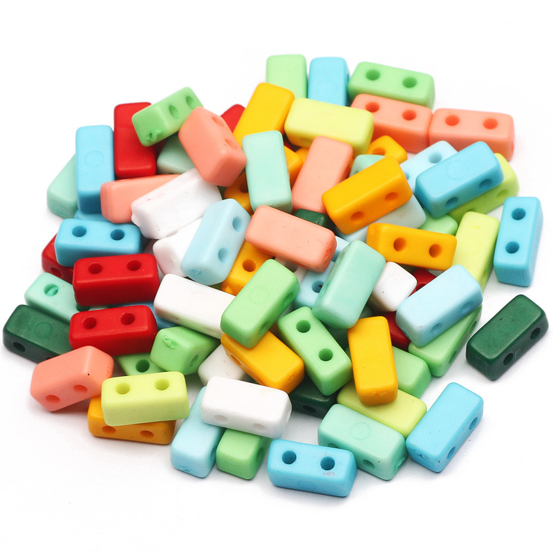 50-100 τμχ Πολύχρωμο Μείγμα Διπλής Τρύπας Τετράγωνες Χαλαρές Ακρυλικές Χάντρες Αποστάτης για Κοσμήματα Αξεσουάρ κολιέ βραχιόλι γοητείας DIY