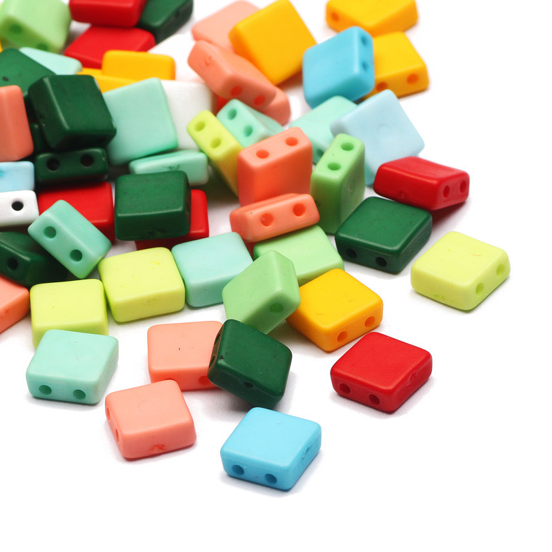 50-100 τμχ Πολύχρωμο Μείγμα Διπλής Τρύπας Τετράγωνες Χαλαρές Ακρυλικές Χάντρες Αποστάτης για Κοσμήματα Αξεσουάρ κολιέ βραχιόλι γοητείας DIY