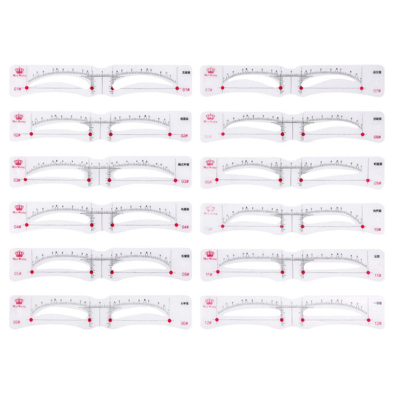 12 vnt./rinkinys Tvirtinamieji antakių trafaretai Daugkartiniai lipdukai Makiažo piešimas Antakių antspaudas Priežiūra antakių formavimo šablonas Grožio įrankiai
