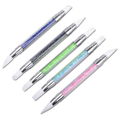 1 PC Double-Headed Super Soft Silicone Pen Rhinestone Nail Art Brush Pen Silicone Head Carving Dotting Tool for Women DIY Brush