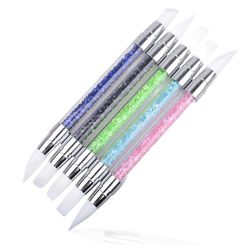 1 PC dvigalvis itin minkštas silikoninis rašiklis Kalnų krištolas Nail Art Brush Pen Silikoninės galvutės raižybos taškelių drožimo įrankis moterims „pasidaryk pats“ šepetys