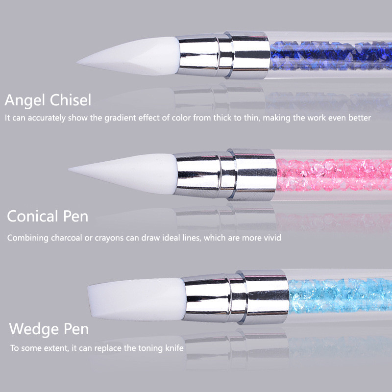 1 PC dvigalvis itin minkštas silikoninis rašiklis Kalnų krištolas Nail Art Brush Pen Silikoninės galvutės raižybos taškelių drožimo įrankis moterims „pasidaryk pats“ šepetys
