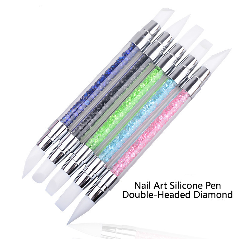 1 PC dvigalvis itin minkštas silikoninis rašiklis Kalnų krištolas Nail Art Brush Pen Silikoninės galvutės raižybos taškelių drožimo įrankis moterims „pasidaryk pats“ šepetys