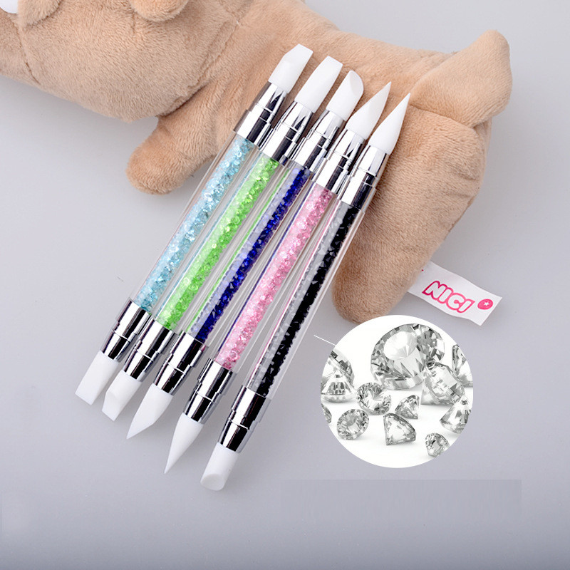 1 PC dvigalvis itin minkštas silikoninis rašiklis Kalnų krištolas Nail Art Brush Pen Silikoninės galvutės raižybos taškelių drožimo įrankis moterims „pasidaryk pats“ šepetys